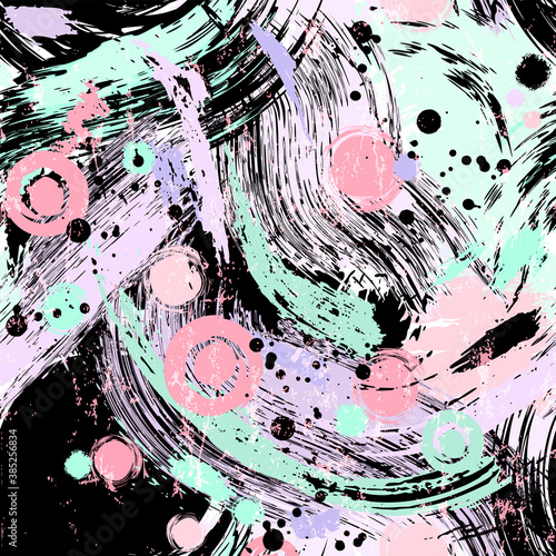 seamless abstract background pattern, illustration with circles, waves, paint strokes and splashes