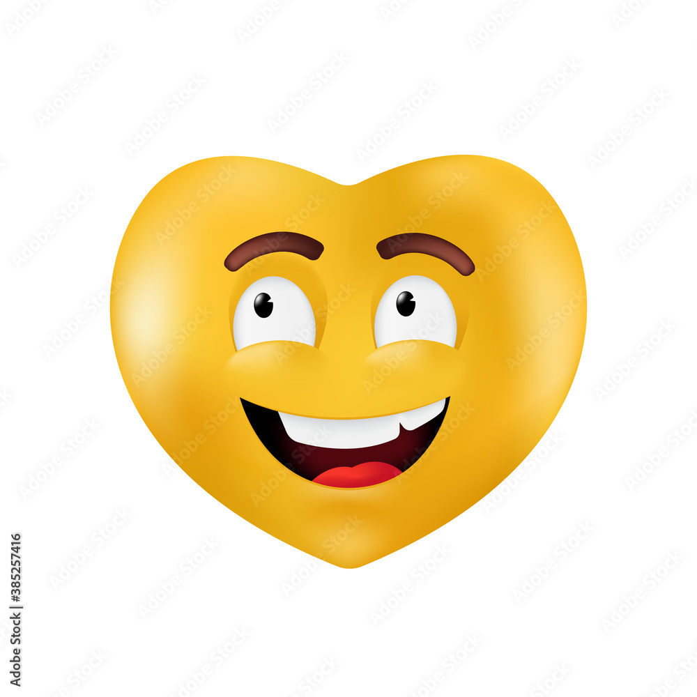Fototapeta premium Emotional heart shape. Basic geometrical figure with smiling facial expression. Vector illustration of a yellow emoticon isolated on a white background