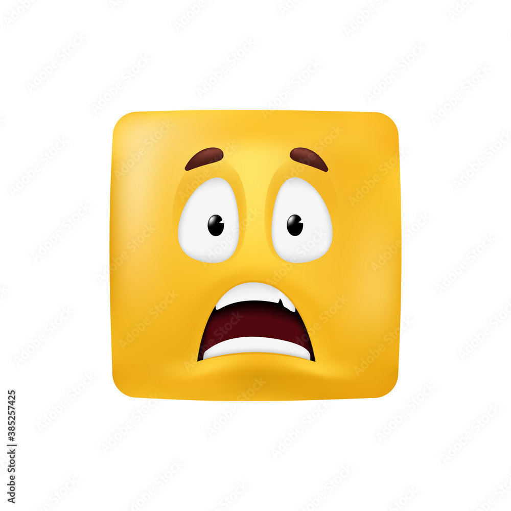 Fototapeta premium Emotional square shape. Basic geometrical figure with scared facial expression. Vector illustration of a yellow emoticon isolated on a white background