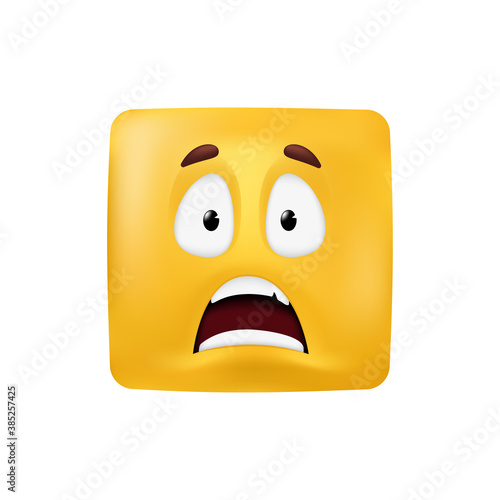 Emotional square shape. Basic geometrical figure with scared facial expression. Vector illustration of a yellow emoticon isolated on a white background