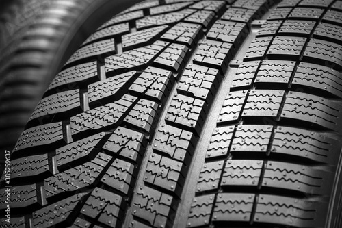 Close up profile of car tires.