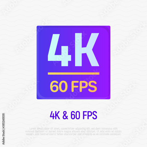 Game streaming: 4K resolution, 60 fps. Gradient flat icon. Video speed. Vector illustration.