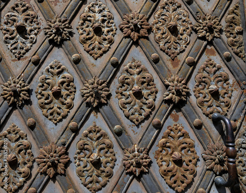 detailed carving on a wooden door