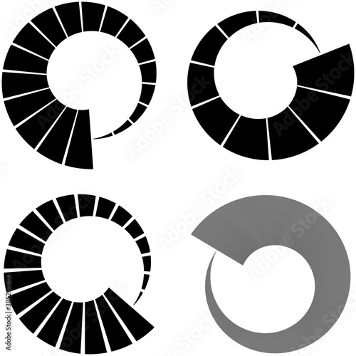 Set of Circular radial, radiating lines, beams, rays. Geometric circle vector illustration. Cyclic loop concentric pattern