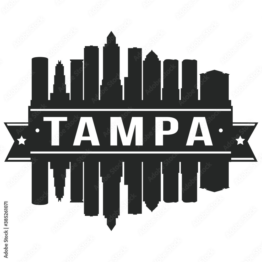 Tampa Florida Skyline Silhouette City Vector Design Art Stencil.