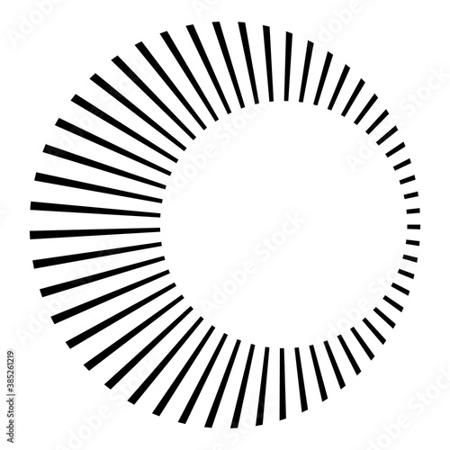Circular radial, radiating lines, beams, rays. Geometric circle vector illustration. Cyclic loop concentric pattern