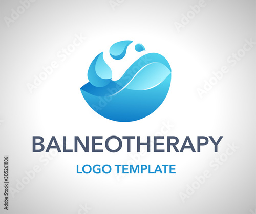Balneotherapy logo template - method alternative medicine for treating diseases by bathing, spa, massage through moving water, relaxation with mineral water