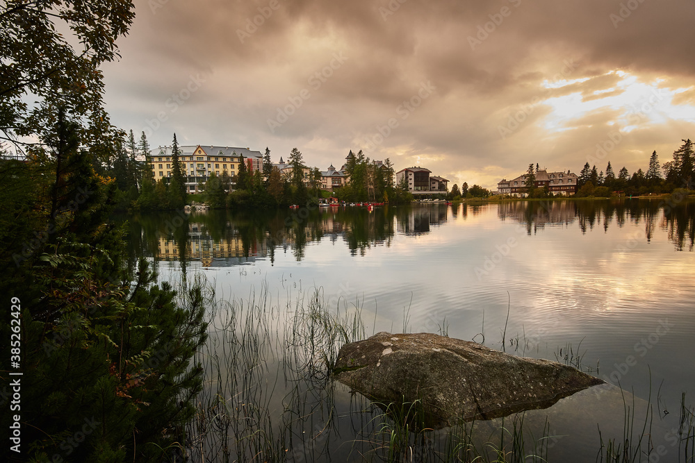 Fototapeta premium View on amazing Strbske pleso lake in high Tatras, Slovakia, Europe