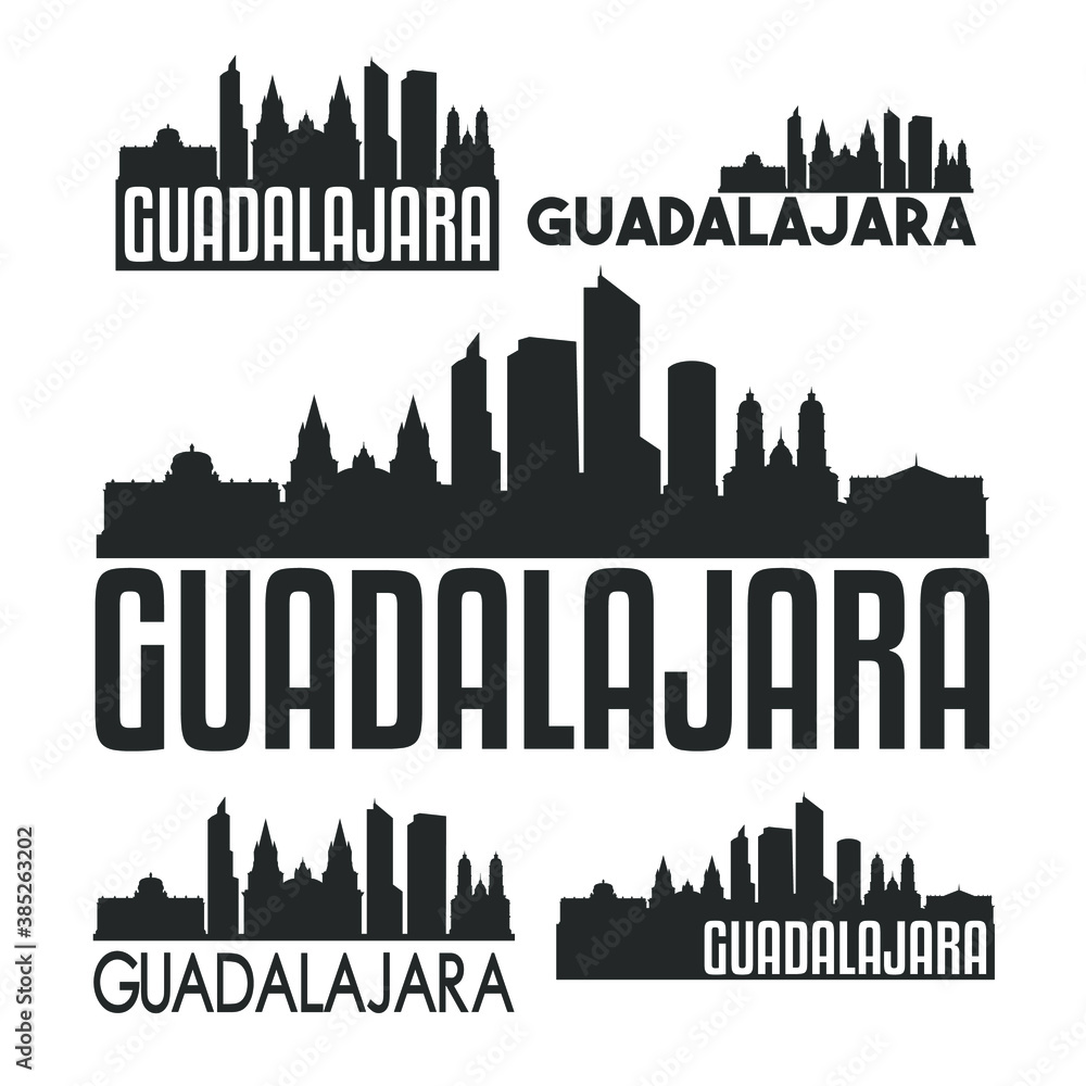 Guadalajara Mexico Flat Icon Skyline Vector Silhouette Design Set Logo.