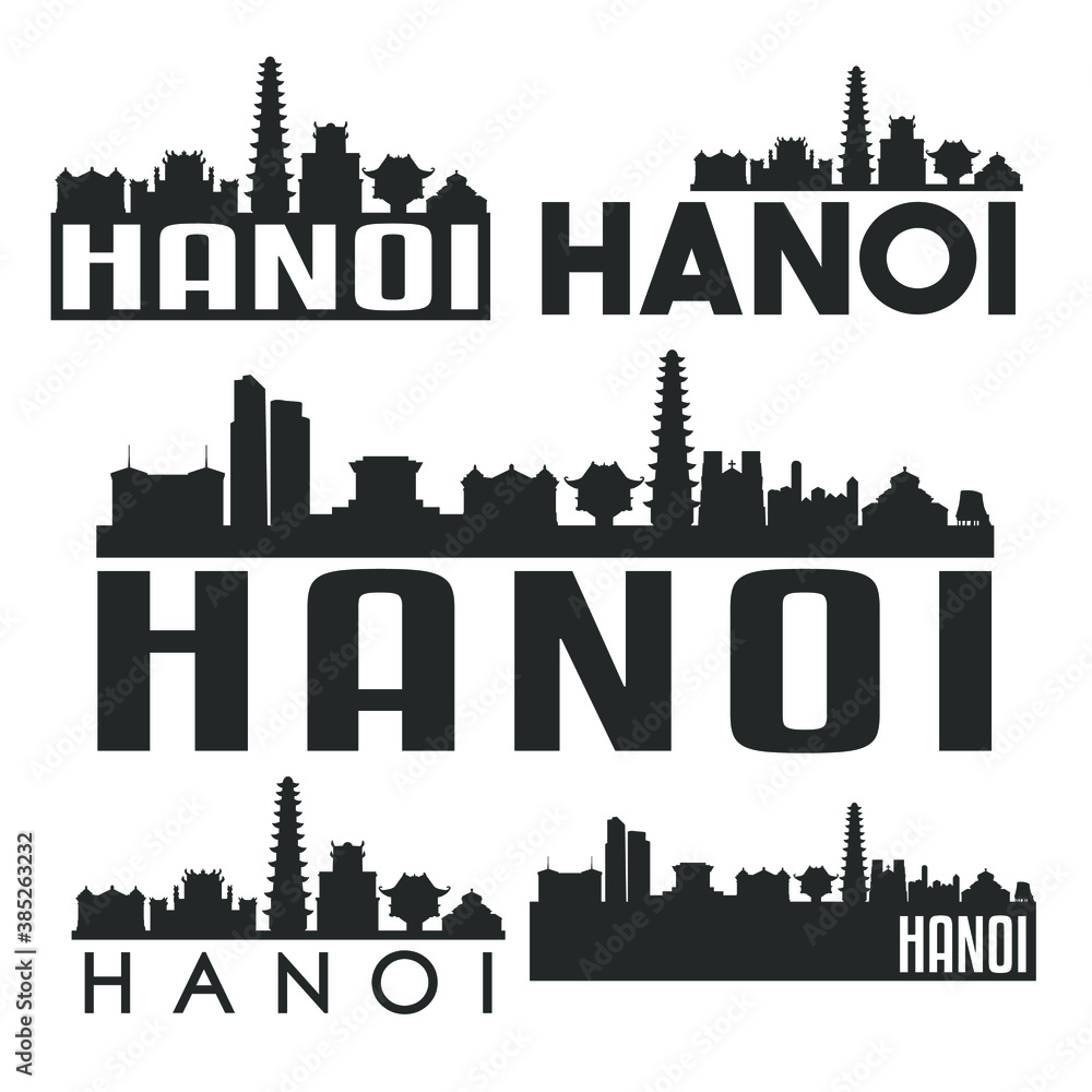 Hanoi Vietnam Flat Icon Skyline Vector Silhouette Design Set Logo.