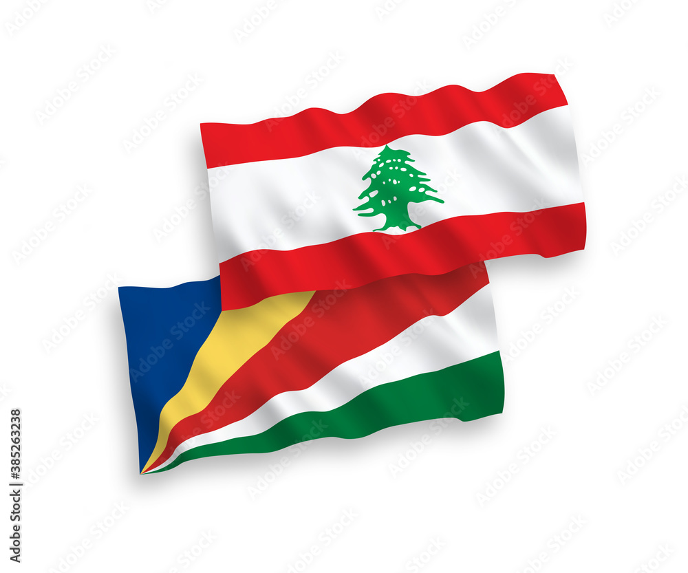 Fototapeta premium Flags of Lebanon and Seychelles on a white background