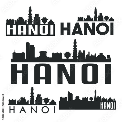 Hanoi Vietnam Flat Icon Skyline Vector Silhouette Design Set Logo.