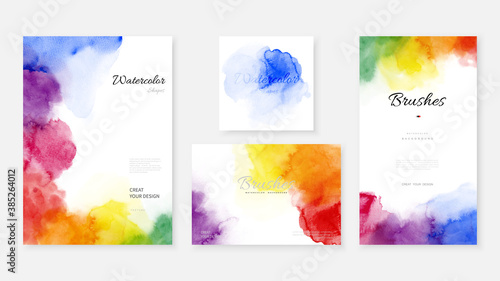 Creative template background set with bright rainbow watercolor stains