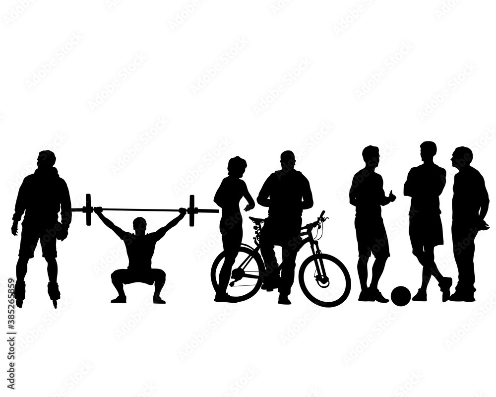 Young athletes go in for sports on the street. Isolated silhouettes on white background Young athletes go in for sports on the street. Isolated silhouettes on white background
