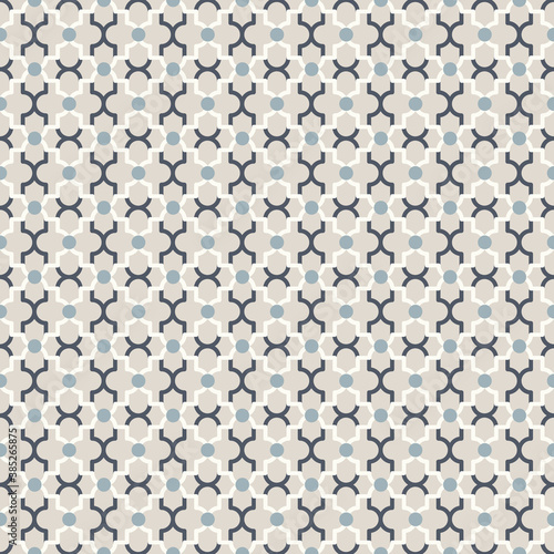 Fototapeta Naklejka Na Ścianę i Meble -  Abstract lattice pattern with dots and quatrefoil shapes.