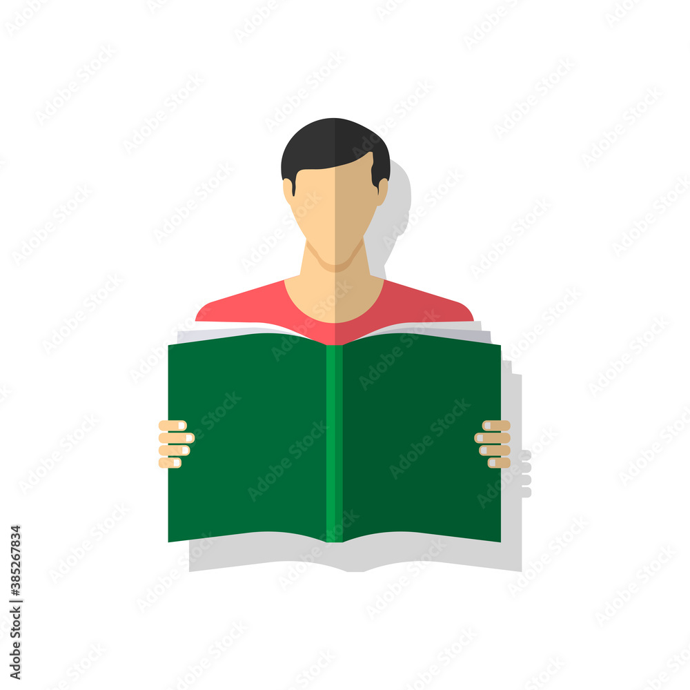 Color book guy icon on white background with shadow. The boy teaches lessons. Read a book. Back to school. School theme. September 1. Vector EPS10 Color book guy icon on white background with shadow. The boy teaches lessons. Read a book. Back to school. School theme. September 1. Vector EPS10