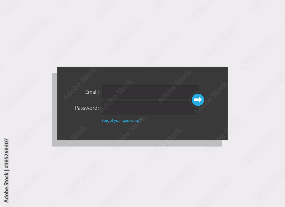 Site login window dark black window on gray background with shadow. For the site login password. Vector EPS10 Site login window dark black window on gray background with shadow. For the site login password. Vector EPS10