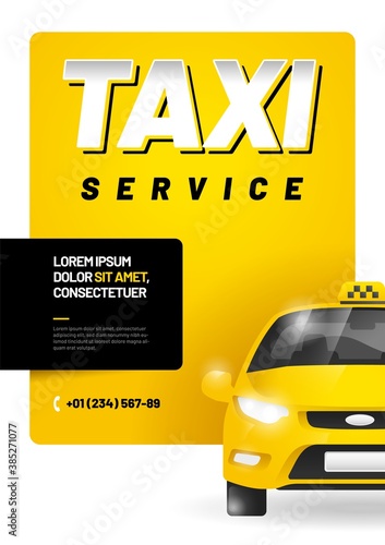 Vector layout with taxi car. Design for advertising a taxi service. Adapt for poster, flyer, banner or social media.