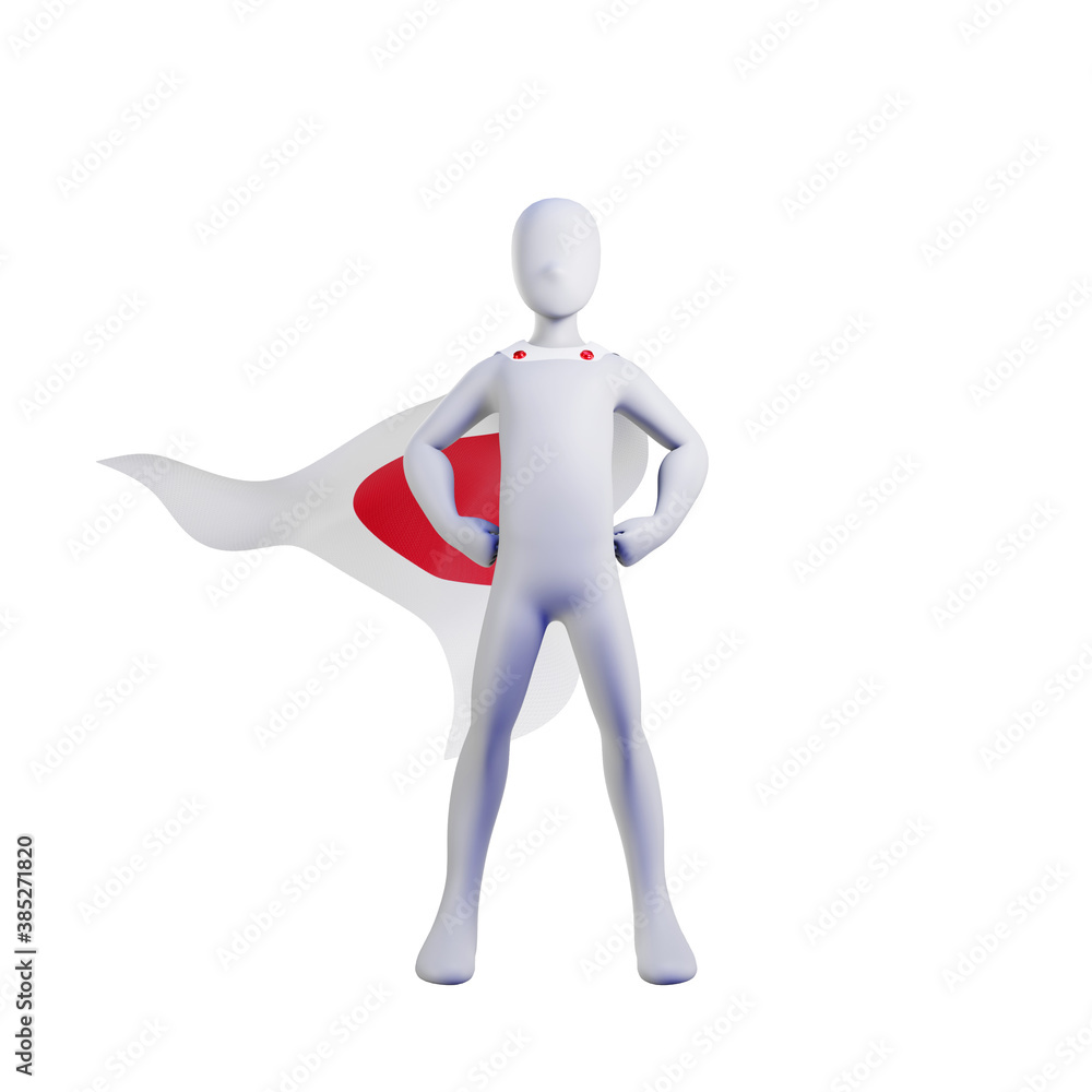 Superhero 3d render with Japan nation cape.. Superhero 3d render with Japan nation cape..