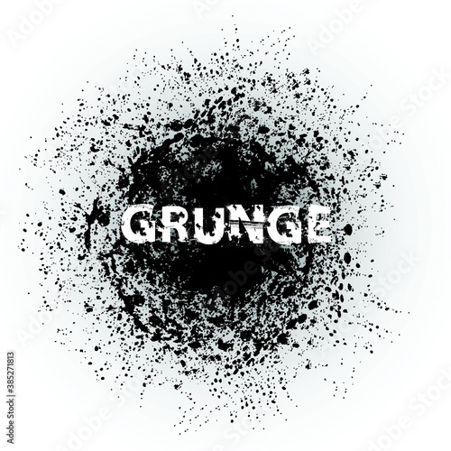 Splatter Paint Texture . Distress Grunge background . Scratch  Grain  Noise rectangle stamp . Black Spray Blot of Ink.Place illustration Over any Object to Create Grungy Effect .abstract vector