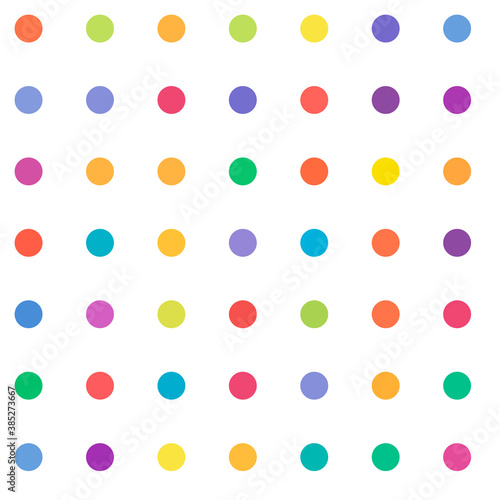 Circles, dots, polka-dots seamlessly repeatable colorful pattern, background. Speckle, stipple, stippling illustration. Vector