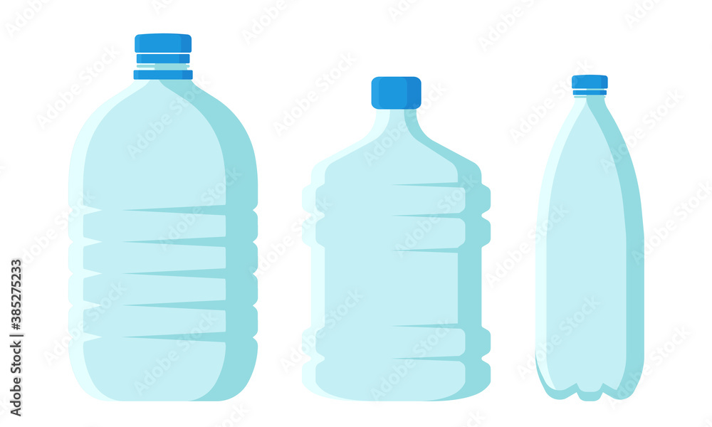 Naklejka premium Plastic Bottles with Lid for Storing Liquids Like Drinking Water Vector Set