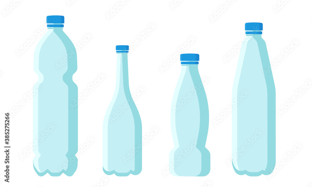 Plastic Bottles with Lid for Storing Liquids Like Drinking Water Vector Set Plastic Bottles with Lid for Storing Liquids Like Drinking Water Vector Set
