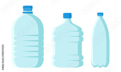 Plastic Bottles with Lid for Storing Liquids Like Drinking Water Vector Set