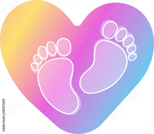 Print Hand-drawing silhouette background collection. Vector heart symbol, with footprint rainbow decoration. Element for design.