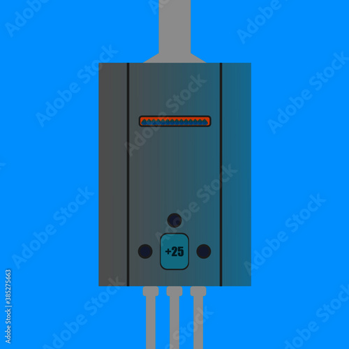 Gas water heater for heating water in the house. Winter heating season in the apartment. Gas equipment repair. Heating water. Community services. Industrial equipment. Template for text.