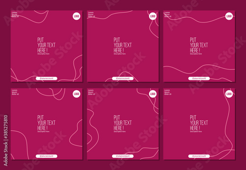 social media post banner template in girlish pink with abstract line doodle ornament