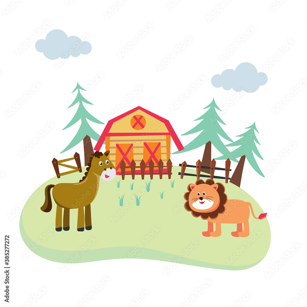 Naklejka premium Cartoon horse vector cute animal of horse-breeding or kids equestrian and horsey or equine stallion illustration childly animalistic. isolated on white background.