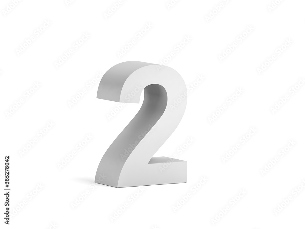 White bold digit 2 isolated on white background White bold digit 2 isolated on white background