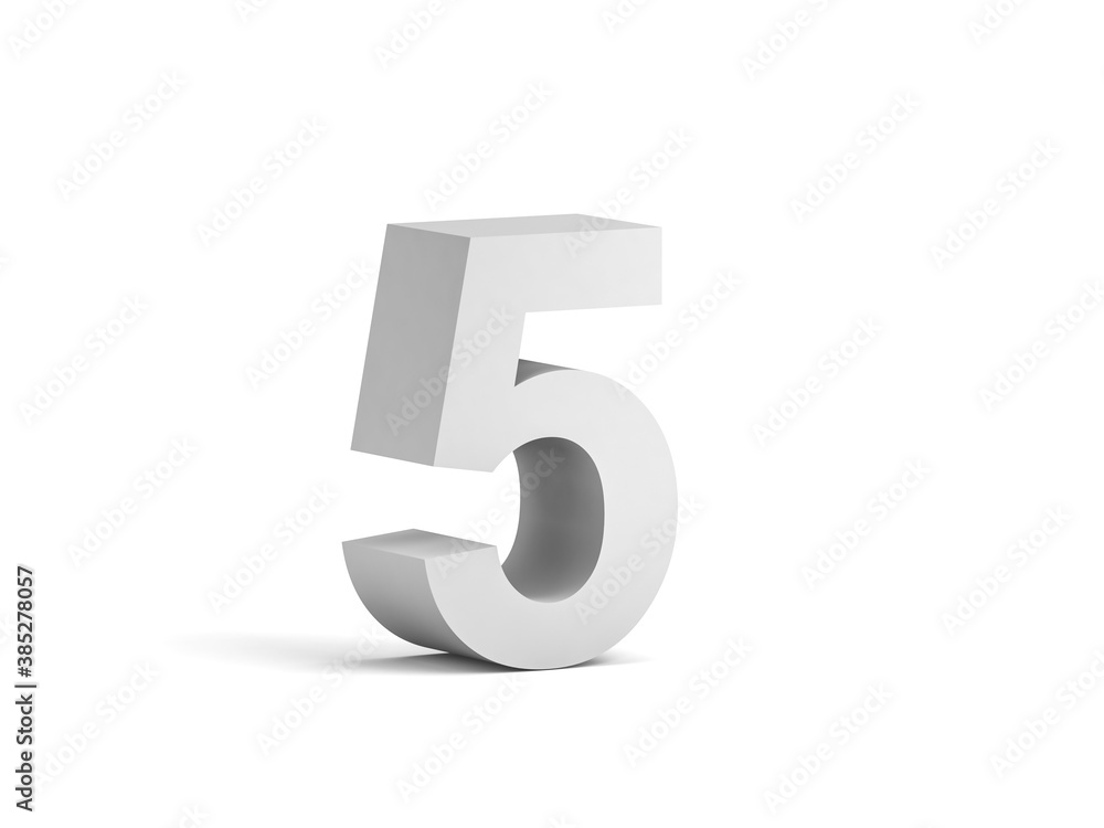 White bold digit 5 isolated on white background White bold digit 5 isolated on white background