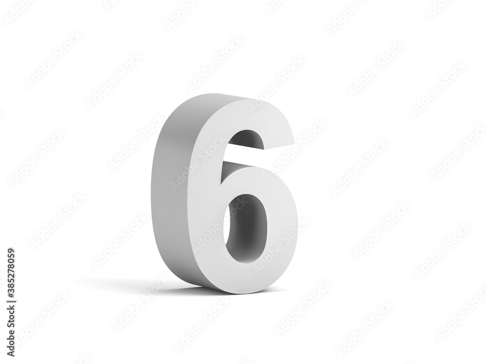 White bold digit 6 isolated on white background White bold digit 6 isolated on white background