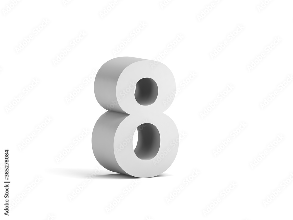 White bold digit 8 isolated on white background White bold digit 8 isolated on white background