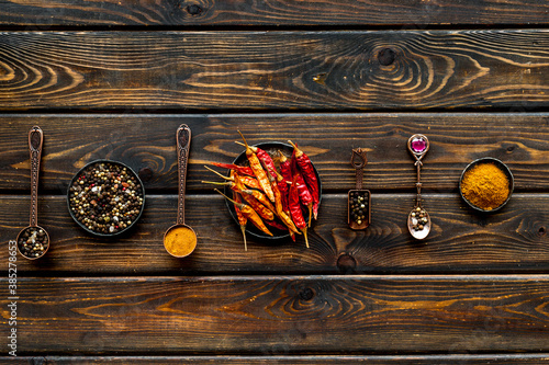 Wallpaper Mural Spices and condiments in metal bowls and spoons. Overhead view Torontodigital.ca