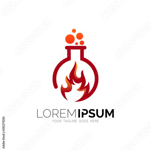 Laboratory bottle and fire logo, Education logo illustration