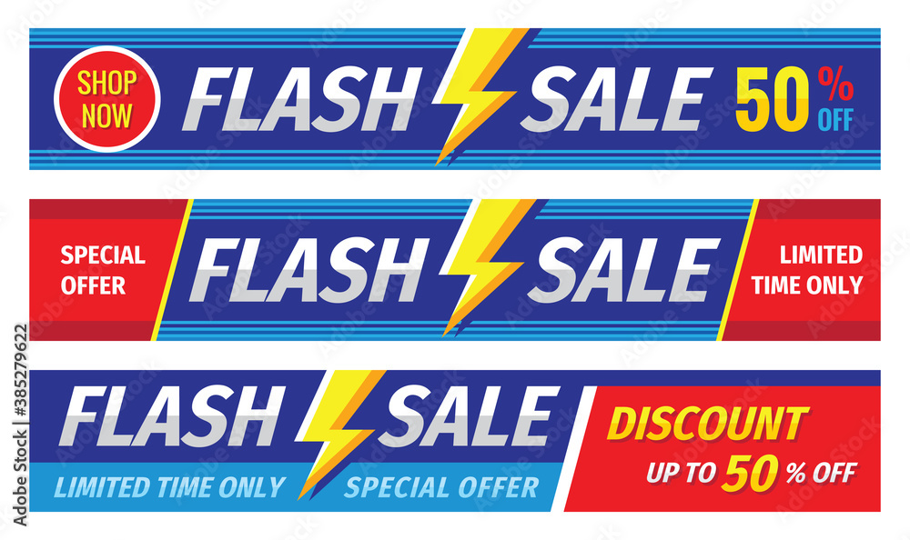 Obraz premium Flash sale banner set. Discount up to 50% off. Graphic concept layout. Vector illustration.