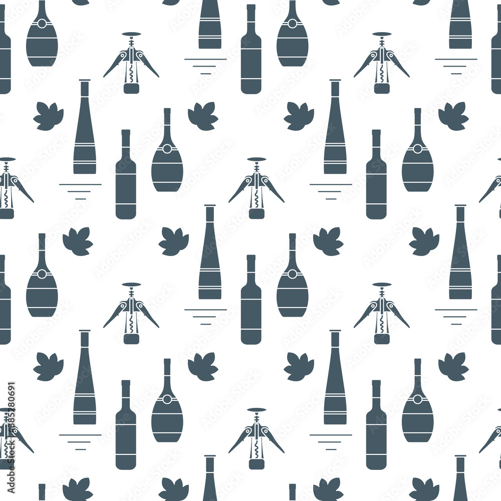 Vector pattern Alcohol drink Bottle Corkscrew Vector pattern Alcohol drink Bottle Corkscrew