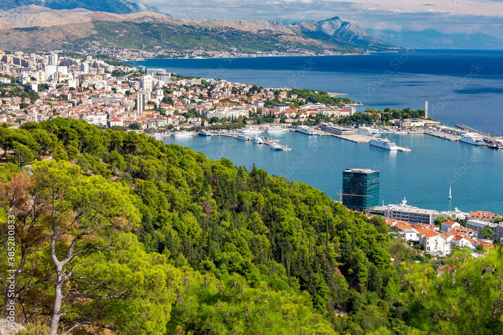 Scenic aerial view of Split city on a sunny day.