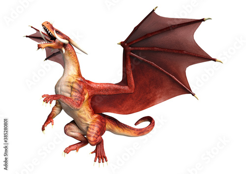 3D Rendering Fairy Tale Dragon on White