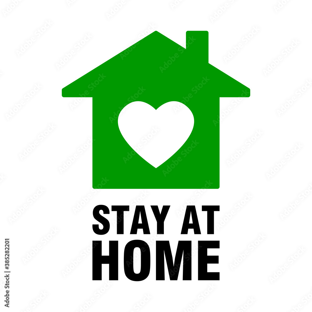 Stay at Home Icon with House and Heart Symbol and Text. Vector Image. Stay at Home Icon with House and Heart Symbol and Text. Vector Image.