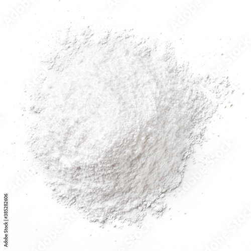 Heap of baking powder isolated on white, from above photo