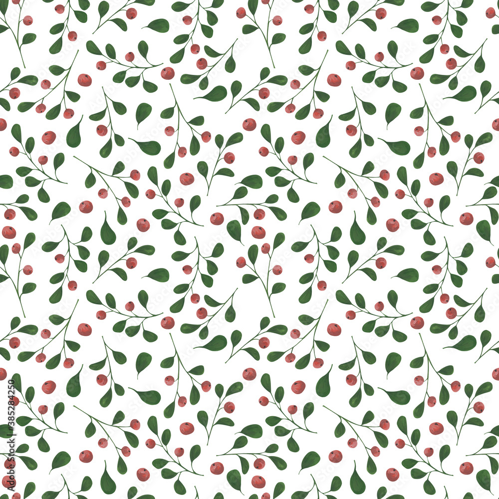 Hand-painted seamless pattern with forest lingonberry Hand-painted seamless pattern with forest lingonberry