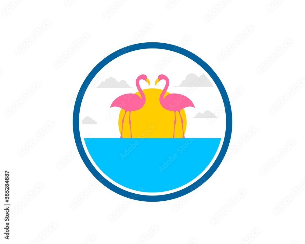 Fototapeta premium Circle shape with couple flamingo in the lake