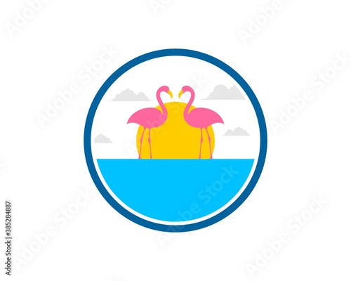 Circle shape with couple flamingo in the lake