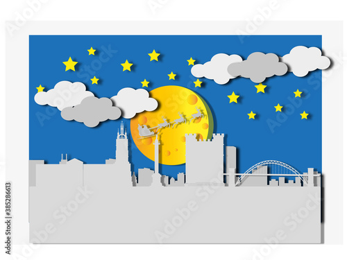 newcastle city skyline background fddo christmas, paper cut technique