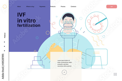 Test tube baby, in vitro fertilization, IVF -medical insurance illustration -modern flat vector concept digital illustration - laboratory assitant carrying out the procedure of IVF, medical laboratory