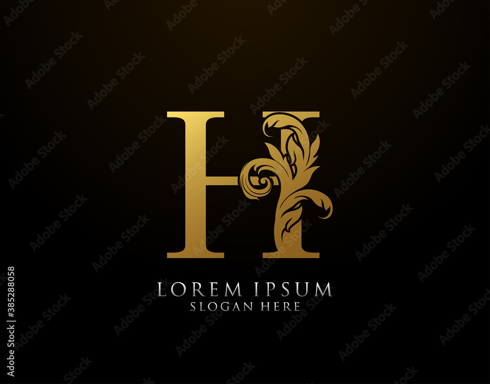 Classic H Letter Icon. Luxury Gold alphabet arts logo. Vintage drawn ...